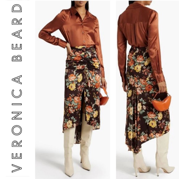 Veronica Beard Dresses & Skirts - Veronica Beard💕Pixie Floral Silk Midi Skirt in Oxblood Multi Size 2